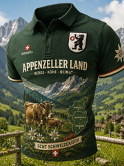 Herren-Poloshirt mit kurzen Ärmeln und urbanem, erinnerungsträchtigem Grafikdruck