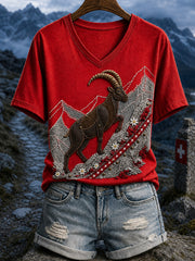 Damen Retro Schweizer Tier kunst druck Freizeit T-Shirt