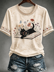 Damen niedliche Katze Bedrucktes Kurzarm-T-Shirt