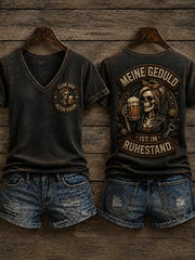 Frauen-T-Shirt mit witzigem Slogan-Print und V-Ausschnitt