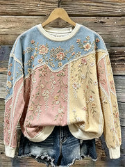 Damen Vintage Floral und Spitze Patchwork Print Gemütliches Sweatshirt