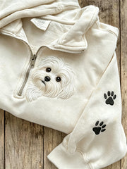 Frauen Peeking Malteser Hund & Pfote Drucke mit Reiß verschluss Sweatshirt