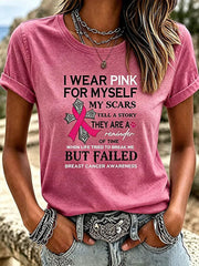 Lässiges T-Shirt mit Aufdruck zur Brustkrebsbewusstseinsbildung bei Frauen