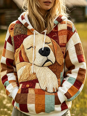 Damen-Sweatshirt mit niedlichem Golden-Retriever-Patchwork-Print und kuscheliger Kapuze