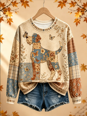 Frauen Herbst Patchwork Hund regelmäßige Sweatshirt