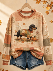 Damen-Herbst-Patchwork-Hund-Regulärer Pullover