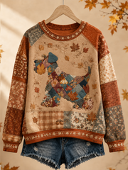 Damen-Herbst-Patchwork-Hund-Regulärer Pullover