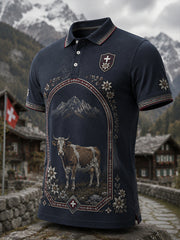 Herren-Polo mit Kunstdruck zum Gedenken an das Schweizer Alpen-Hirtenfest