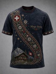 Herren-T-Shirt mit Schweizerdeutschem Slogan, Serie kulturelles Element, Kunstdruck