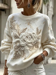 Damen-Sweatshirt mit edel Boho weißer Rose Art Print