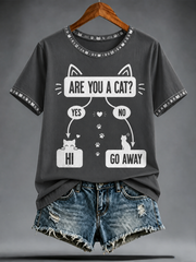 Damen-T-Shirt mit niedlichem Katzen-Print und kurzen Ärmeln