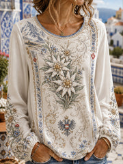 Frauen-Österreichischer Landhausstil-Kunstdruck Lässiges Langarm-Top