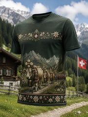 Kultursymbole des Schweizerischen Hirtenfestes für Herren – Künstlerischer Aufdruck auf lässigem T-Shirt