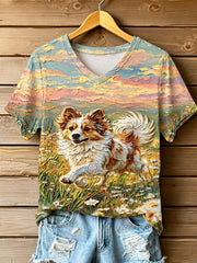 Damen-T-Shirt mit V-Ausschnitt und schulterfreiem Design sowie kurzen Ärmeln – STOPPT TIERVERBRAUCH