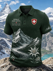 Herren-Kurzarm-Polo-Shirt mit verschneiten Berg-Print