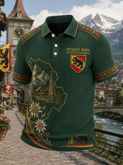 Herren-Poloshirt mit städtischem Grafik-Design, kurzärmelig und aus Waffelstrick