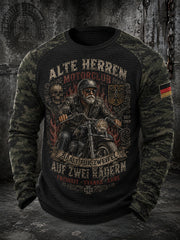 Herren-T-Shirt mit grafischem „Old Men’s Club“-Print, Waffelstruktur und Raglanärmeln, langarm