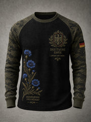 Herren-T-Shirt mit militärischem Camouflage-Print, Waffelstrick, Raglanärmeln und langem Arm