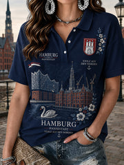 Damen-Hemd mit kurzen Ärmeln und Stadt-Souvenir-Print