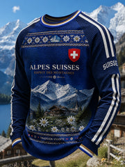 Herren-T-Shirt im Alpin-Stil mit Waffelstruktur, Raglanärmeln und Langarm