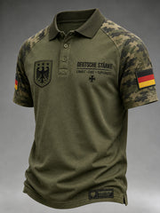 Herren-Poloshirt mit kurzen Ärmeln und vintage Militär-Print