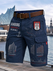 Herren-Cargo-Kurzhose im Retro-Stil mit urbanem Jubiläumsmotiv