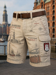 Herren-Cargo-Kurzhose im Retro-Stil mit urbanem Jubiläumsmotiv