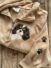 Damen Peeking King Charles Dog & Paw Print Print Sweatshirt mit Reiß verschluss