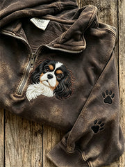 Damen Peeking King Charles Dog & Paw Print Print Sweatshirt mit Reiß verschluss