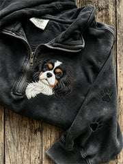 Damen Peeking King Charles Dog & Paw Print Print Sweatshirt mit Reiß verschluss