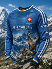Herren-Waffelstrick-Raglan-Langarm-T-Shirt mit grafischem Schneeberg-Print