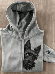Frauen Peeking Scottish Dog & Paw Print Full Zip Hoodie