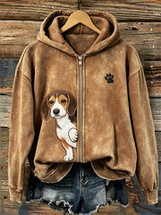 Frauen Peeking Beagle Hund & Pfote Print Full Zip Hoodie