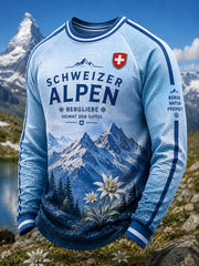 Herren-Waffelstrick-Raglan-Langarm-T-Shirt mit grafischem Schneeberg-Print