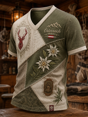 Herren-T-Shirt mit V-Ausschnitt im österreichischen Landhausstil