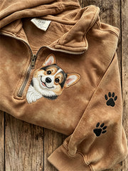 Damen Peeking Corgi Hund & Pfote Print Sweatshirt mit Reiß verschluss