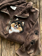Damen Peeking Pom Hund & Pfote Drucke mit Reiß verschluss Sweatshirt