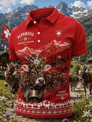 Herren-Poloshirt mit kurzen Ärmeln und Vintage-Druck zum Stiertreiben