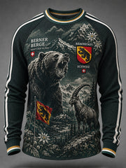 Herren-Graphic-Top im Retro-City-Stil, Raglan-Design, Langarm, Waffelstrick