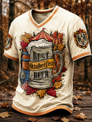 Herren Off-White Oktoberfest-Print Casual Herbst V-Ausschnitt T-Shirt