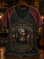 Frauen-Humor-Slogan-V-Ausschnitt-Off‑Shoulder-Kurzarm-T-Shirt