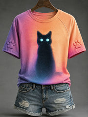 Damen-T-Shirts mit schwarzem Katzen druck