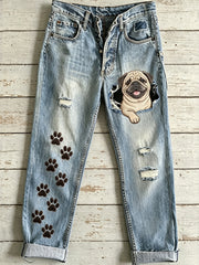 Damen-Hose mit Tier- und Hunde-Art-Print, ausgestellt
