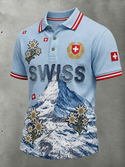 Herren-Poloshirt mit kurzen Ärmeln und Alpenberg-Print