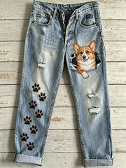 Damen-Hose mit Tier- und Hunde-Art-Print, ausgestellt