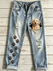 Damen-Hose mit Tier- und Hunde-Art-Print, ausgestellt