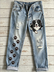 Damen-Hose mit Tier- und Hunde-Art-Print, ausgestellt