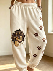 Damen-Liebevolle Freizeithose mit Hunde-Muster-Druck