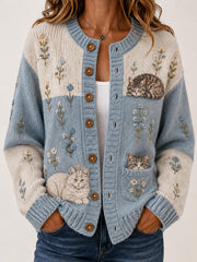 Damen-Strickjacke mit lässigem Tiermotiv-Druck