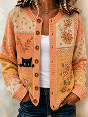 Damen-Strickjacke mit lässigem Tiermotiv-Druck